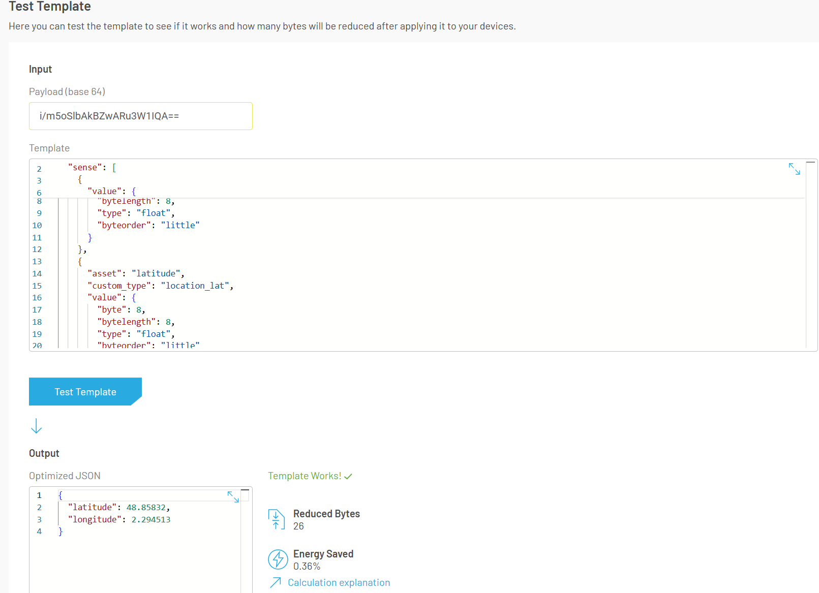 Edit and Test template interface