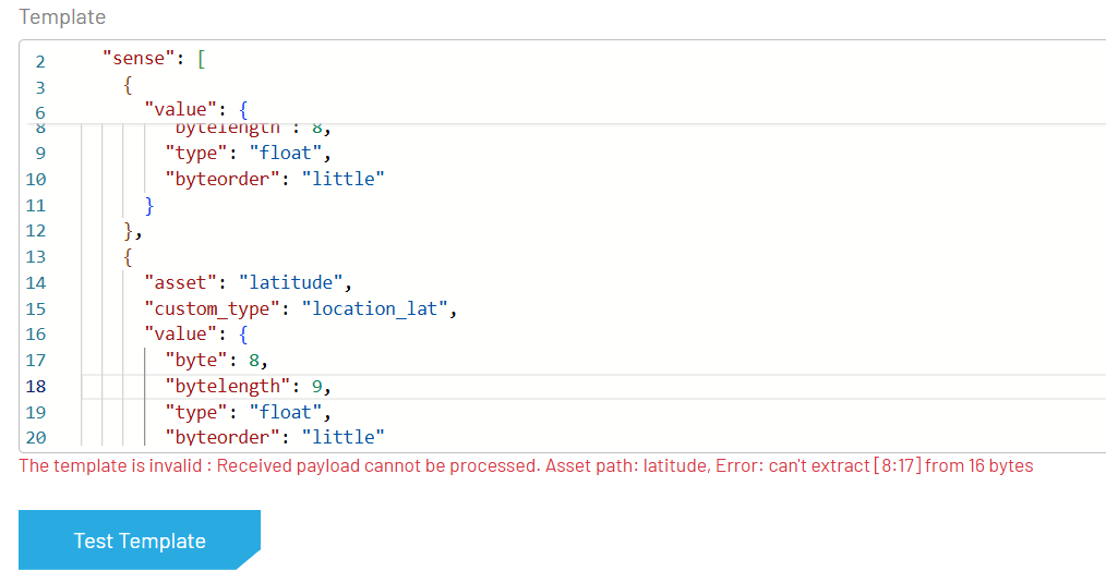 Template expects 17 bytes while only 16 bytes are provided