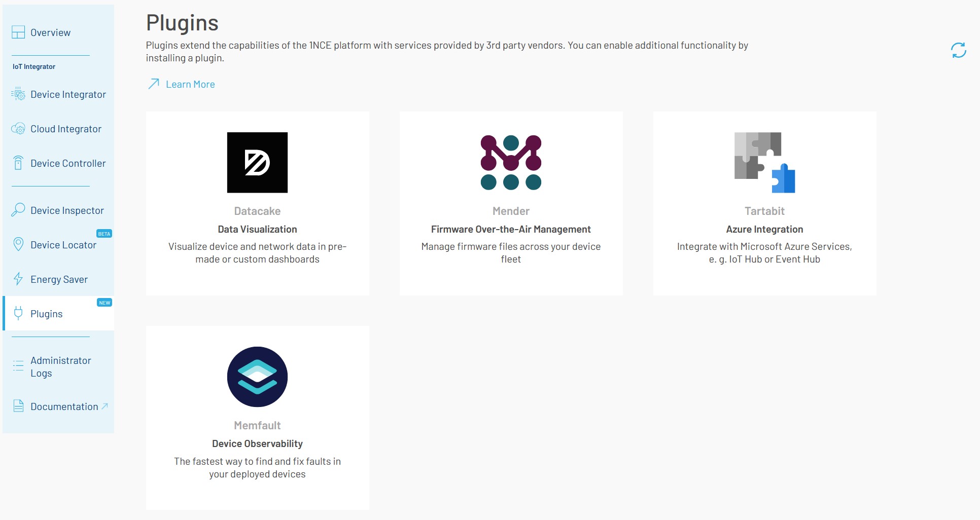 Plugin System in 1NCE.com portal