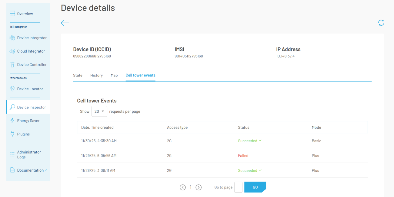 Device Cell Tower Events