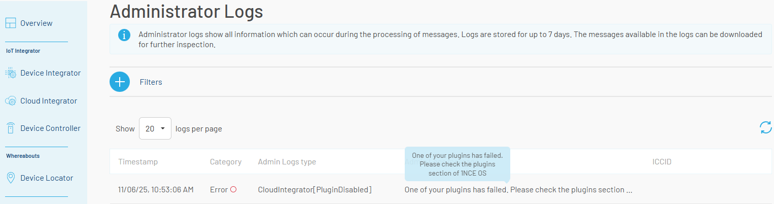 Plugin Disabled Admin Log