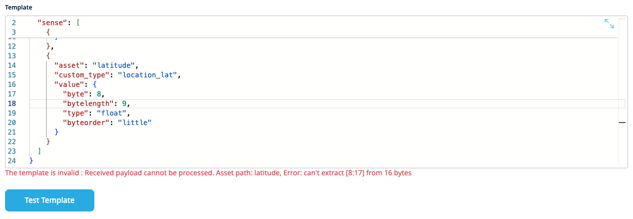 Template expects 17 bytes while only 16 bytes are provided