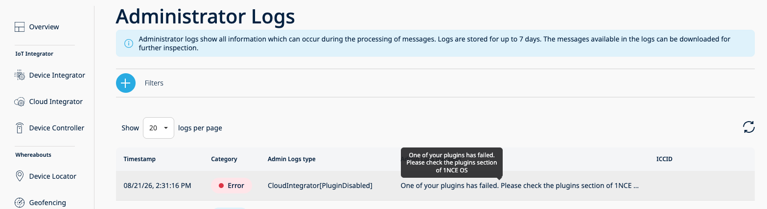 Plugin Disabled Admin Log