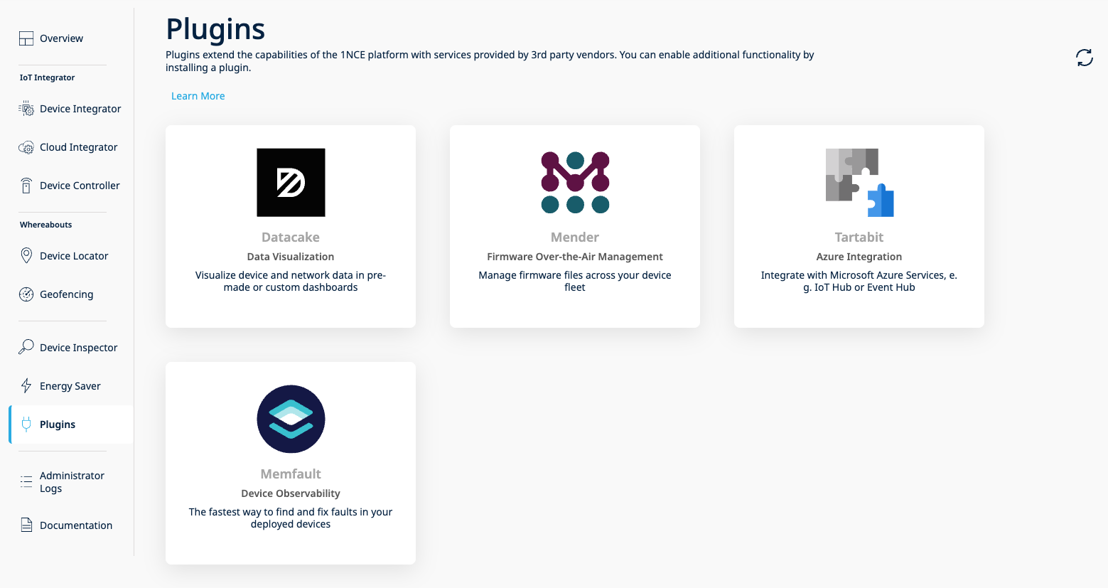 Plugin System in 1NCE.com portal