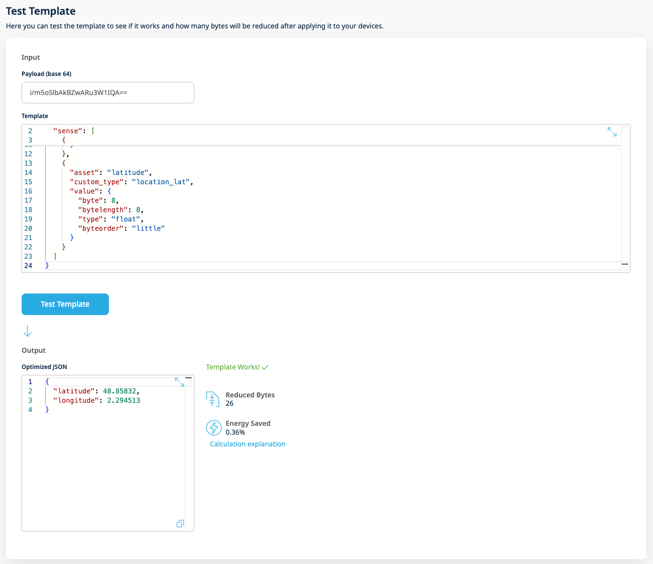 Edit and Test template interface