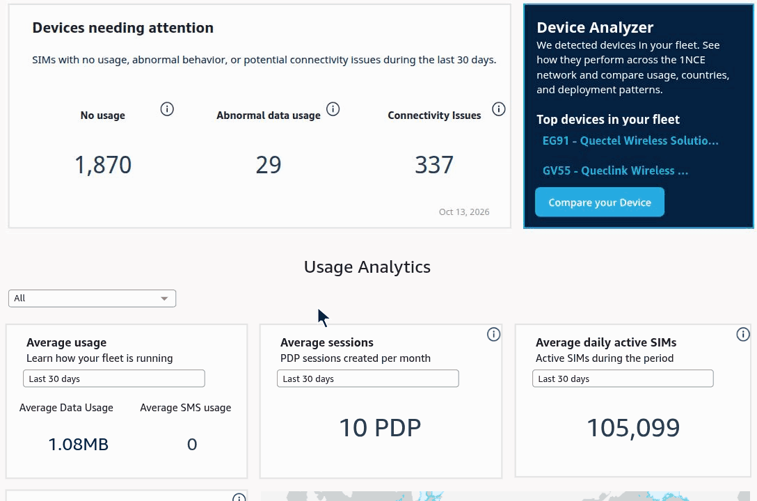 Walkthrough scrolling through Edge Lens, opening Device Analyzer with Compare your Device, exploring its sections, then opening and scrolling through the BG95 module profile