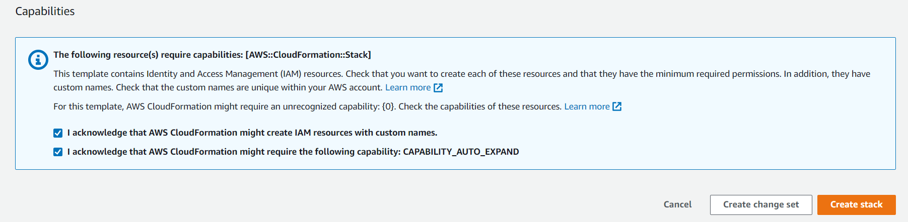 Creation of AWS stack
