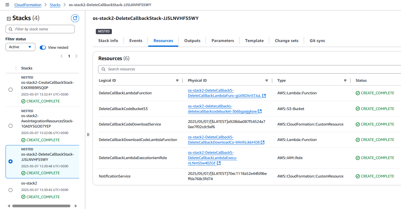 Callback 'delete' stack resources