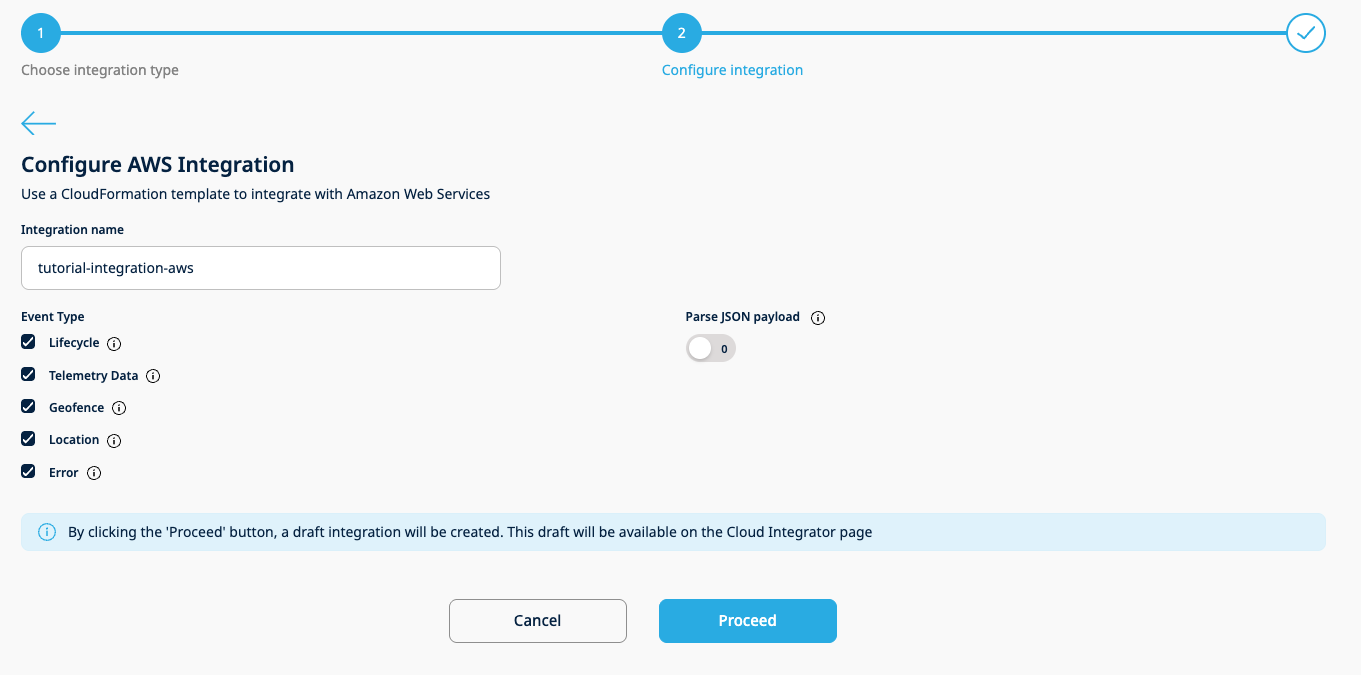 Configuration of an AWS Integration in the 1NCE portal