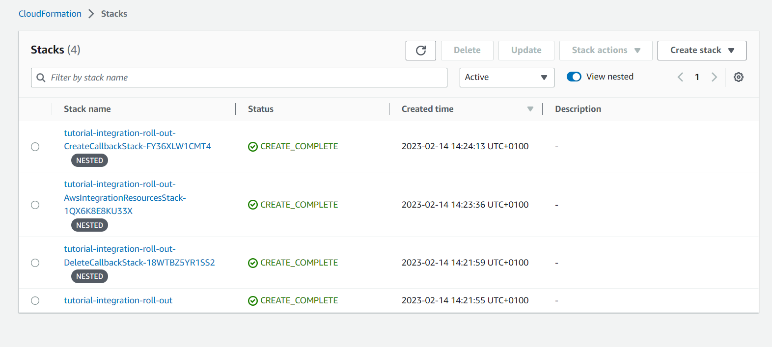 AWS stack created