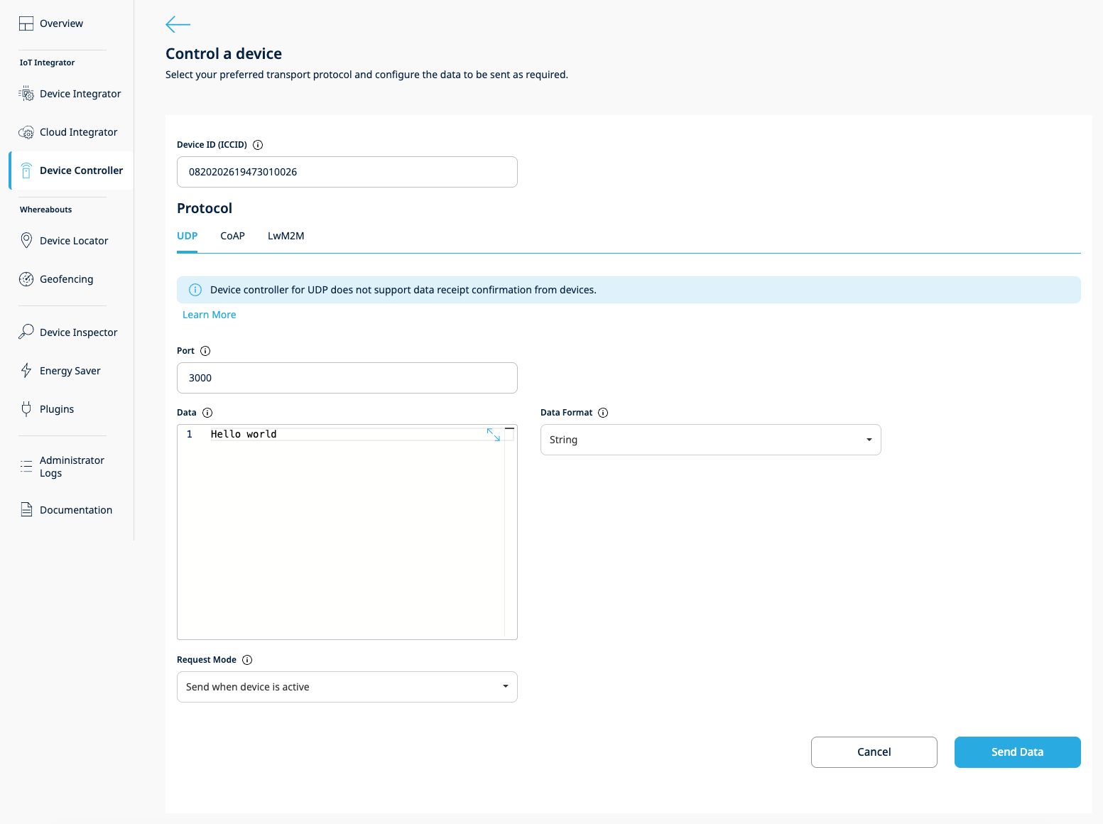Device controler UDP request creation view