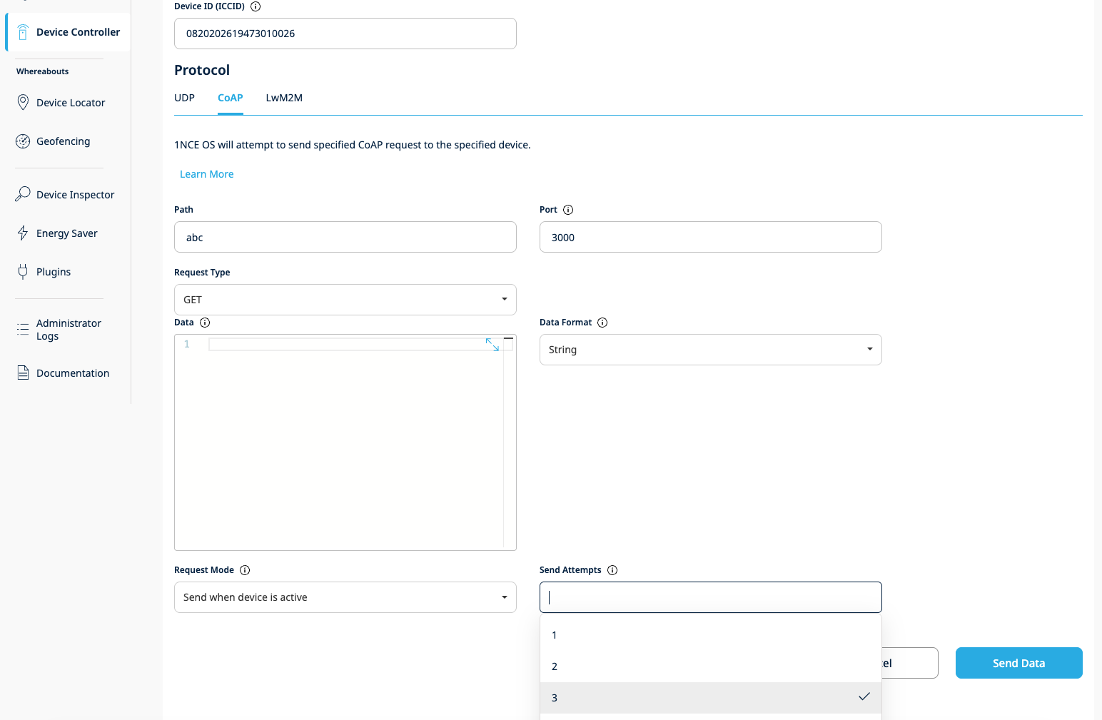 Send attempts configuration