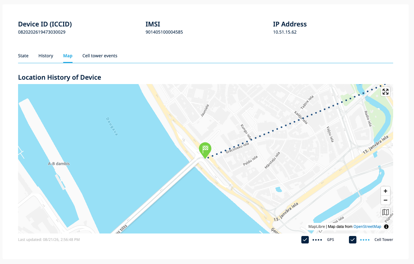 Device Inspector Details. Map