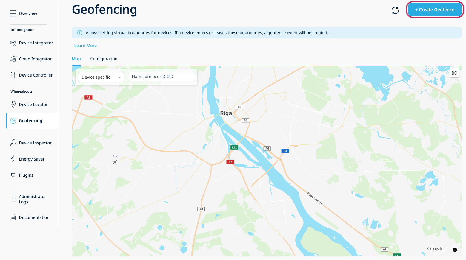 Create Geofence button
