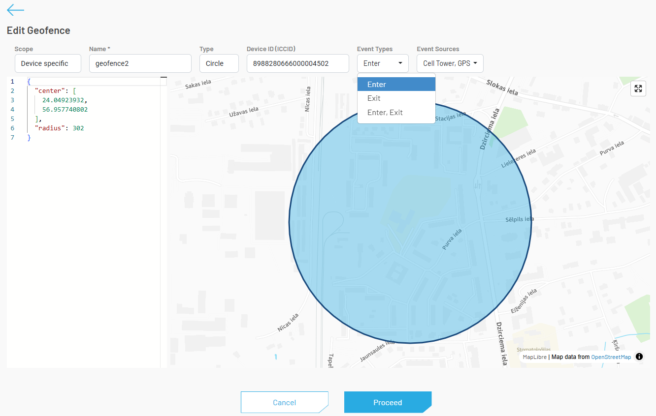 Editing a geofence