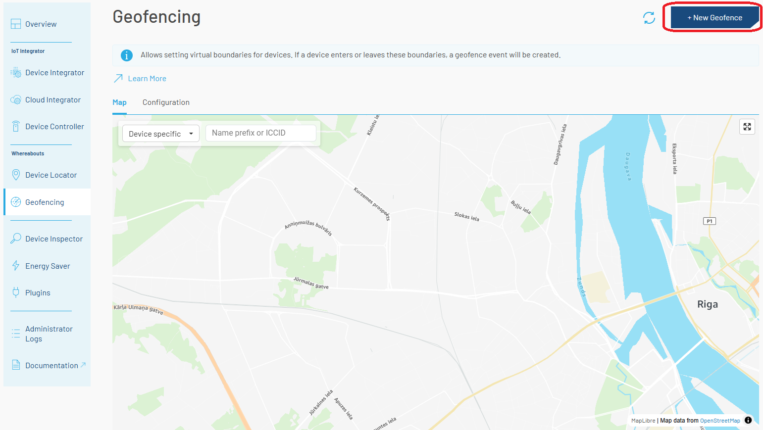 New Geofence button