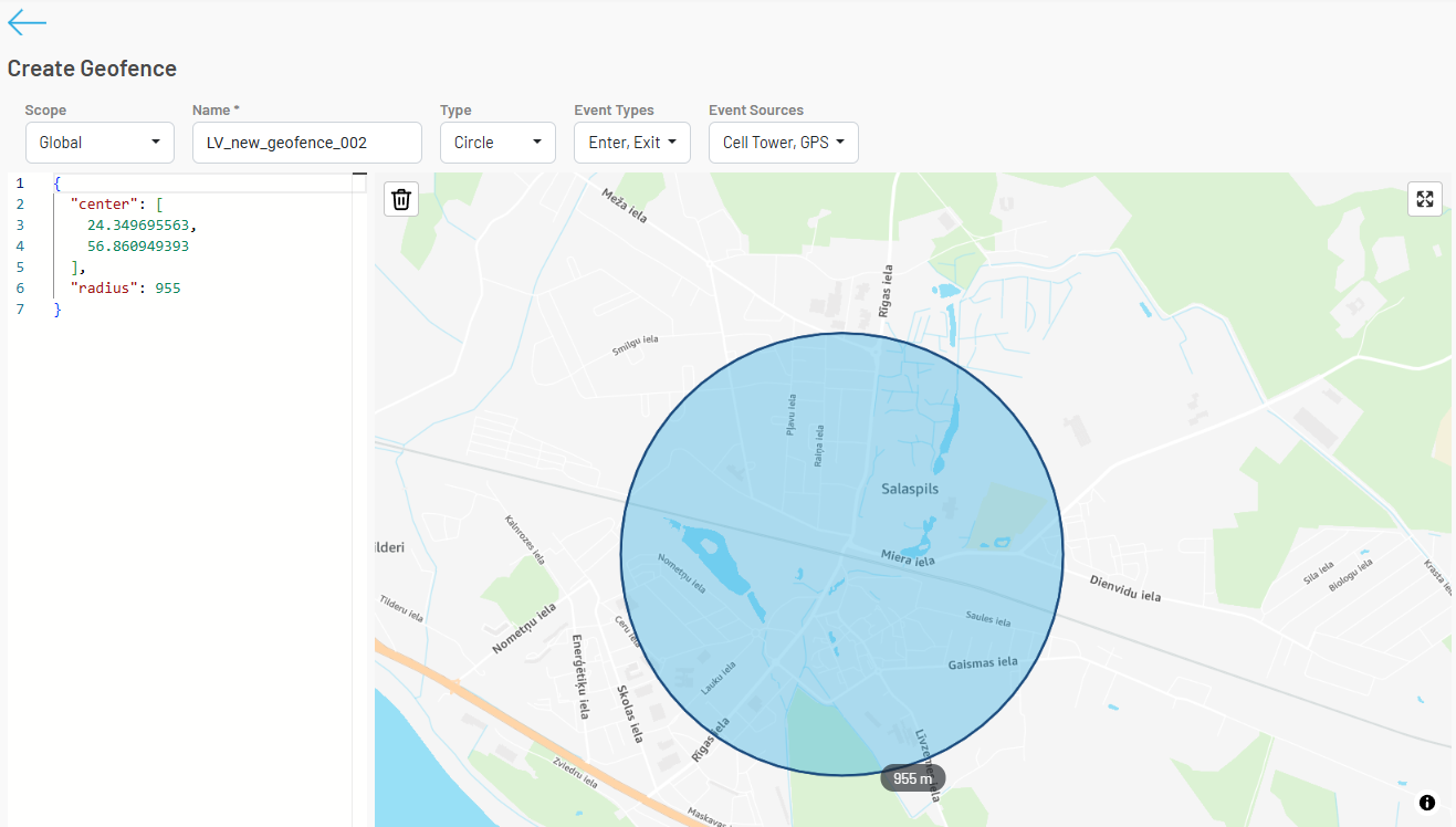 Drawing a circle geofence on the map