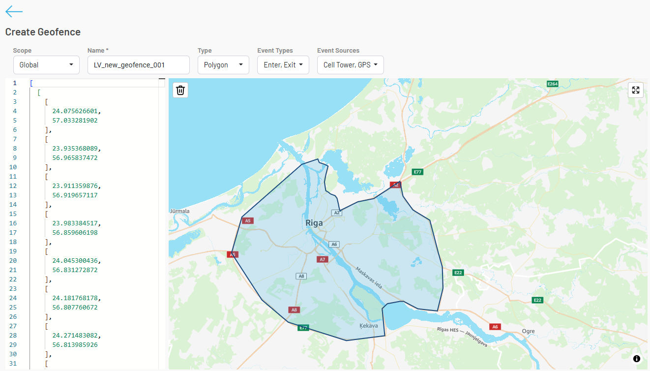Drawing a polygon geofence on the map