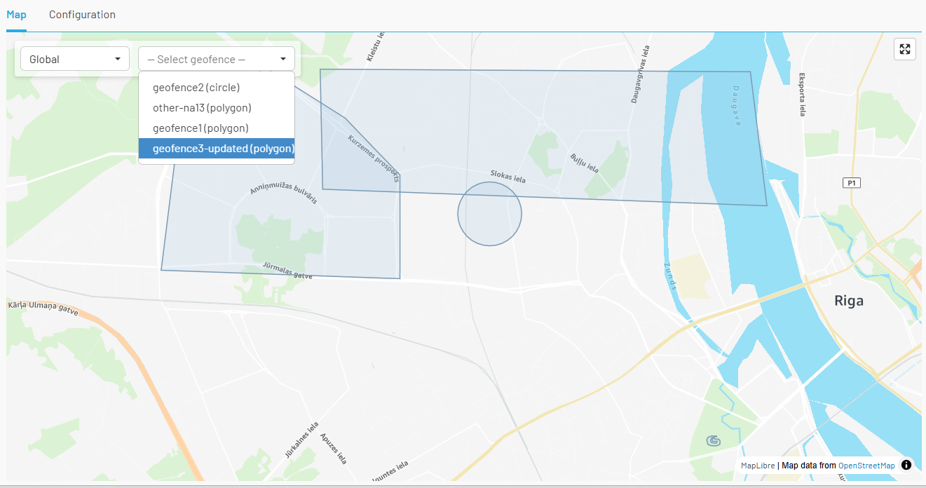 Viewing global geofences on the map