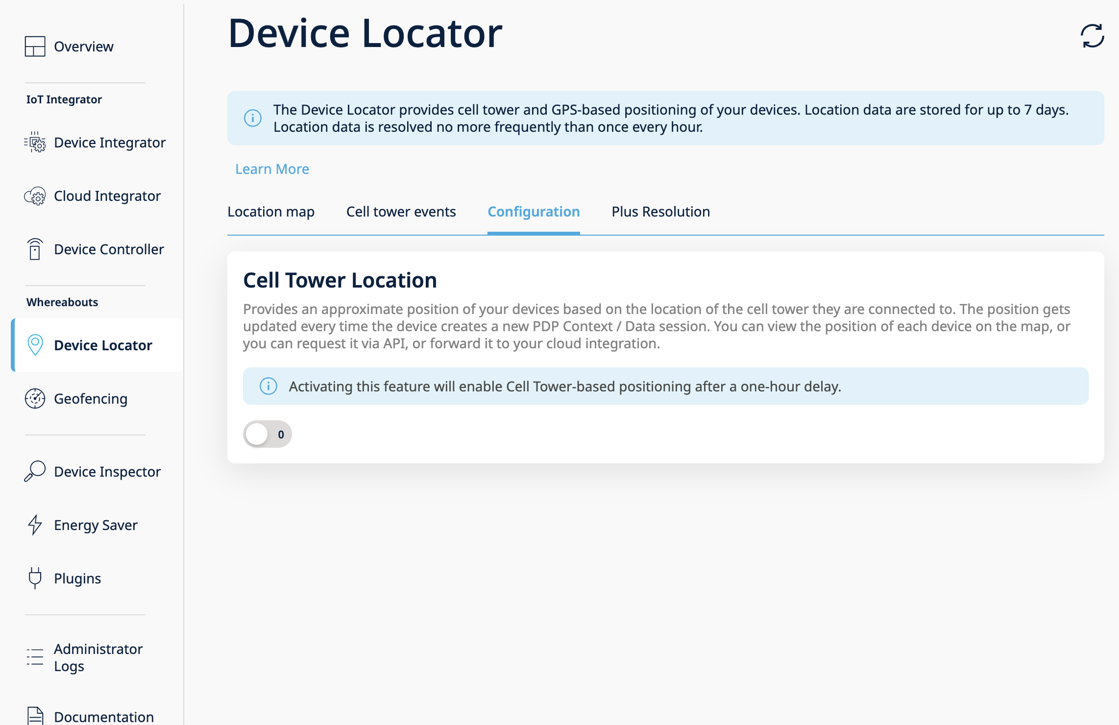 Enabling the Cell Tower location feature