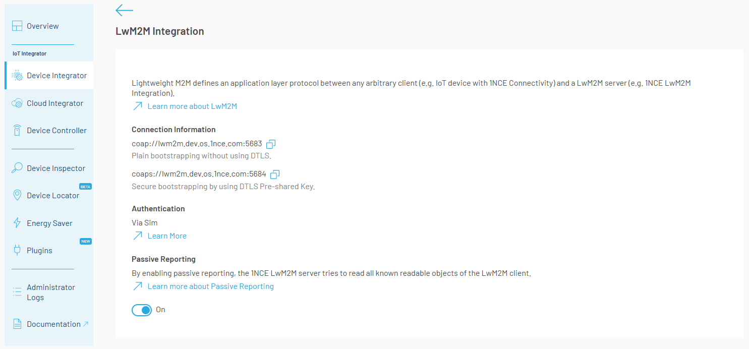 LwM2M Passive Reporting setting