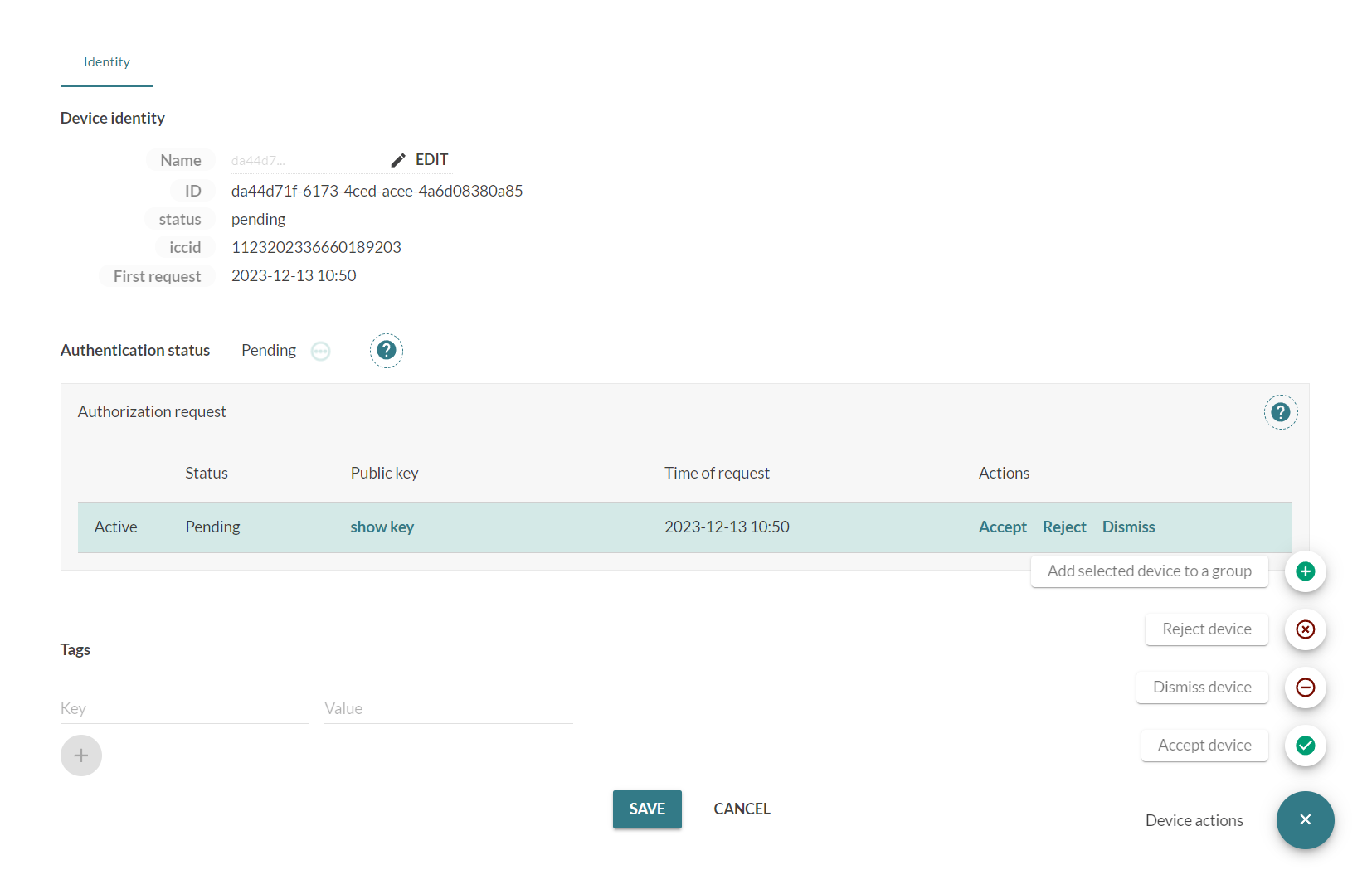 Accepting Device in Mender